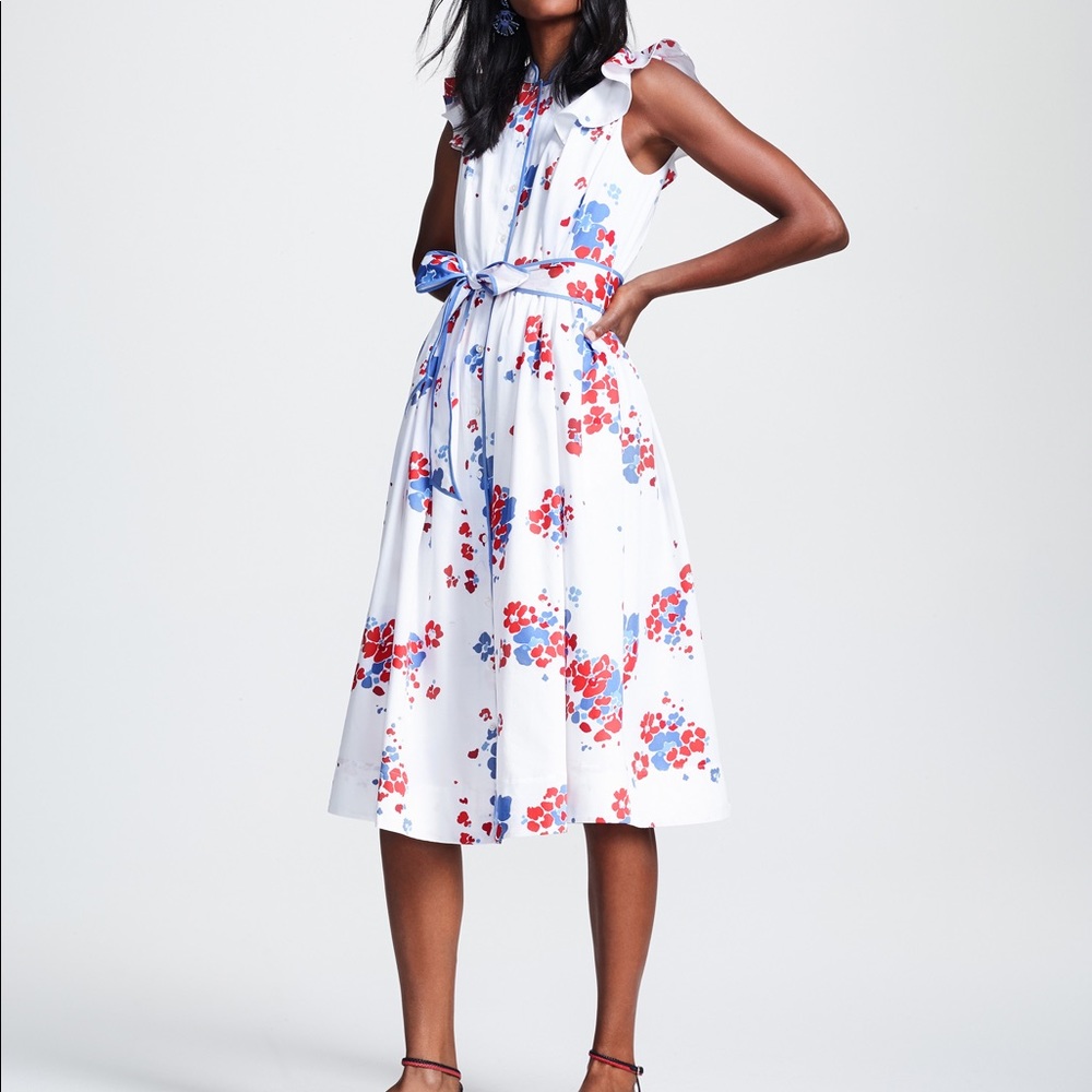 BROOKS BROTHERS White Floral Midi Dress Size 12